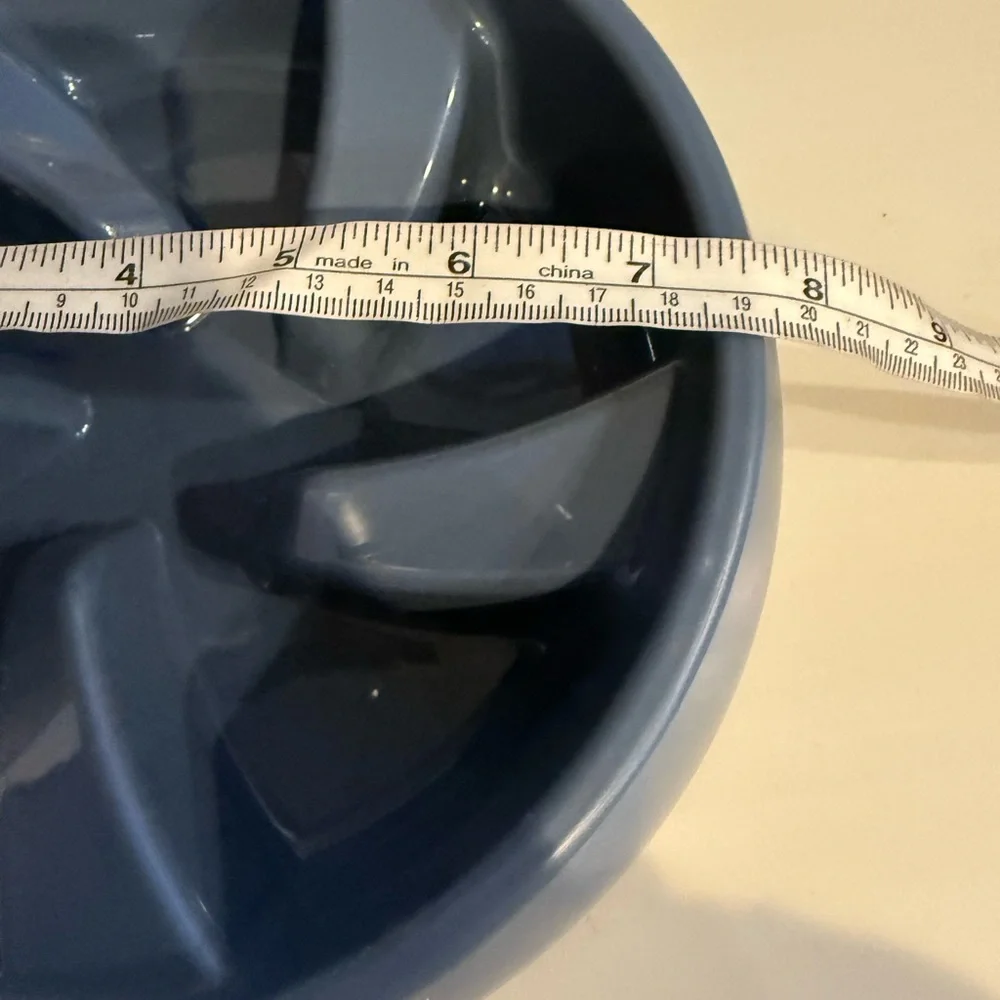 Blue Slow Feeder Dog Bowls (2) skid feet water or food 27” in diameter 2” depth